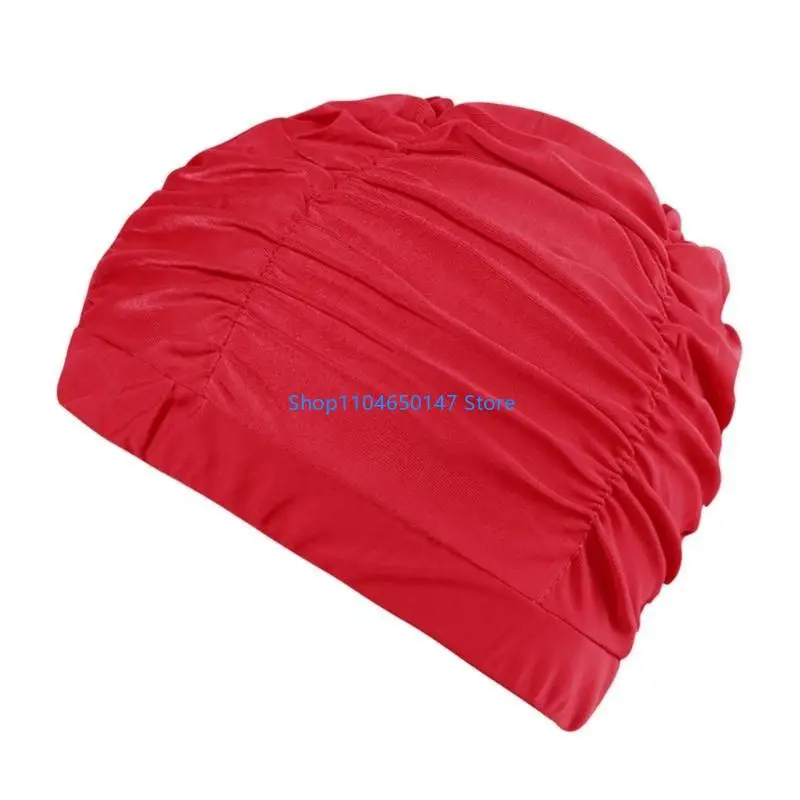 Nylon Cloth Swimming Caps Pleated Bathing Caps Swimmer Caps Elastic Comfort Swim Hats for Women Man