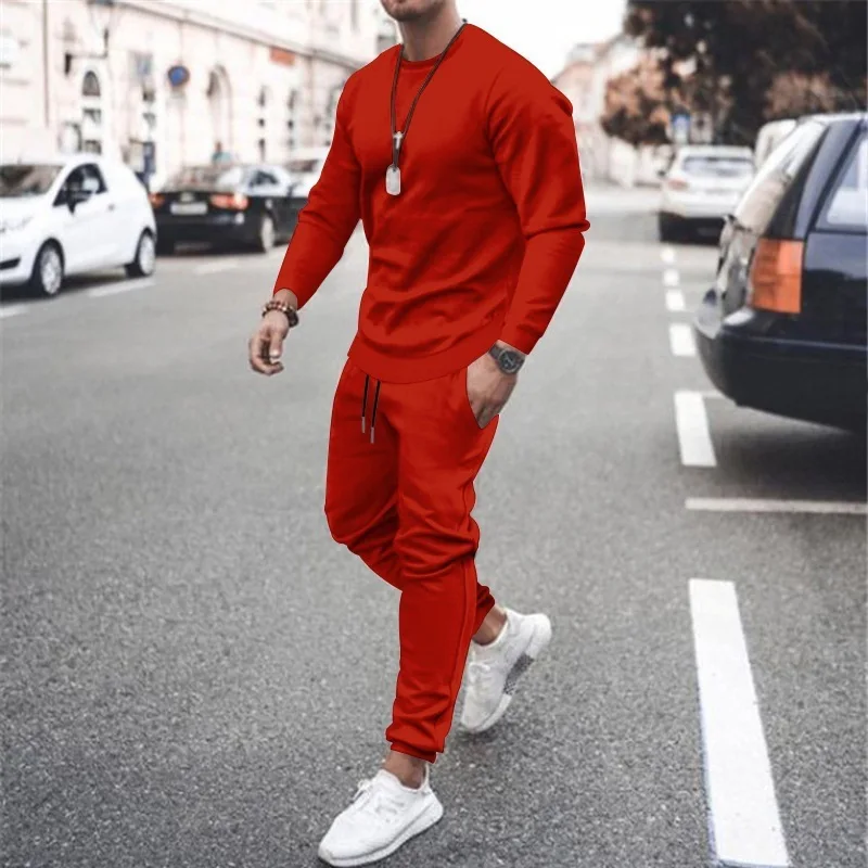Hot Sales Mens Two-Piece Jogger Sports Suit Warm Autumn Winter Tracksuit Set with Running Sweatshirt And Sweatpants Men Clothing