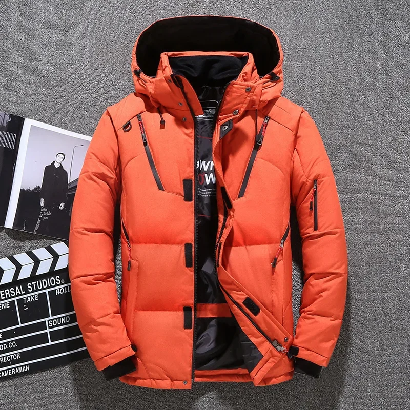 Jacket Male Winter Parkas Men White Duck Down Jacket Hooded Outdoor Multi Pockets Thick Warm Padded Snow Coat Male