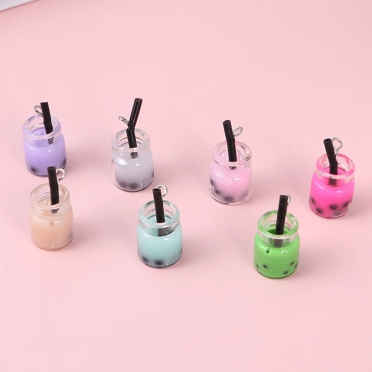 

20Pcs Colorful Bubble Tea Jewelry Parts Durable Glass Metal Pendant Earrings Keychain Necklace Accessories DIY