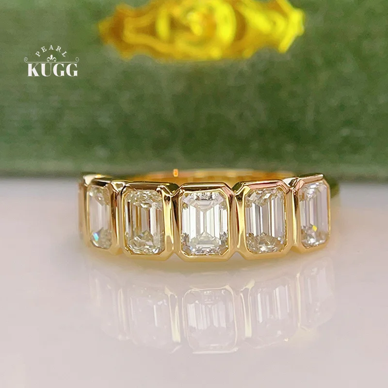 KUGG 100% 18K Yellow Gold Rings Luxury 1.84carat Emerald Cut Real Natural Diamond Engagement Ring for Women High Party Jewelry