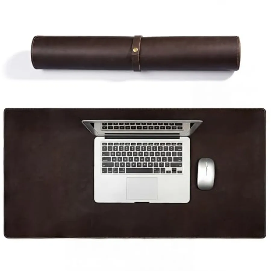 Full Grain Genuine Leather Desk Pad Large Retro Mouse Pad 35.4" x 17.7" Vintage Leather Desk Protector Desktop Cover Non-Slip W