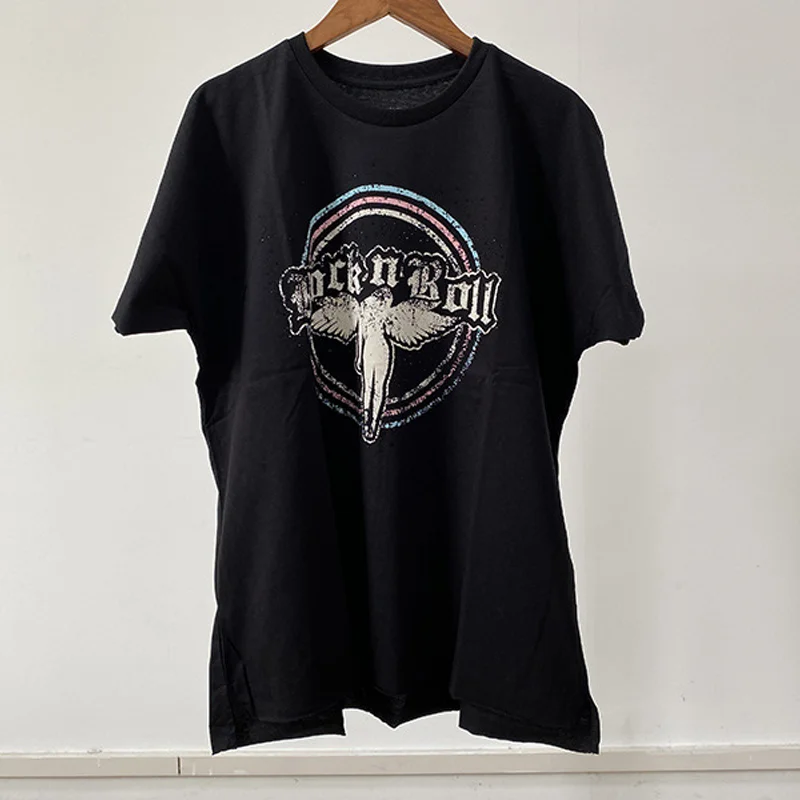 

Black Cotton Tees Female Angel Diamond T-Shirts Casual Short-Sleeved Tops Zadig Women T-Shirt 2025 Summer Cotton T Shirt Tee
