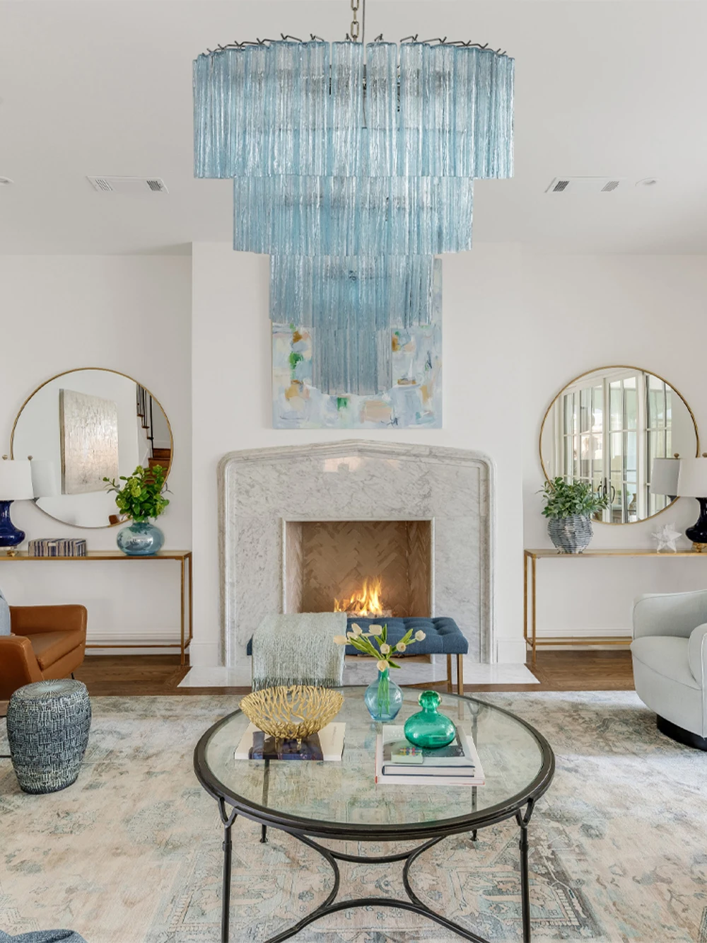 

Blue Dream Glass Art French Design LED Chandelier Lighting Hanging Lamps Lustre Suspension Luminaire Lampen For Dinning Room