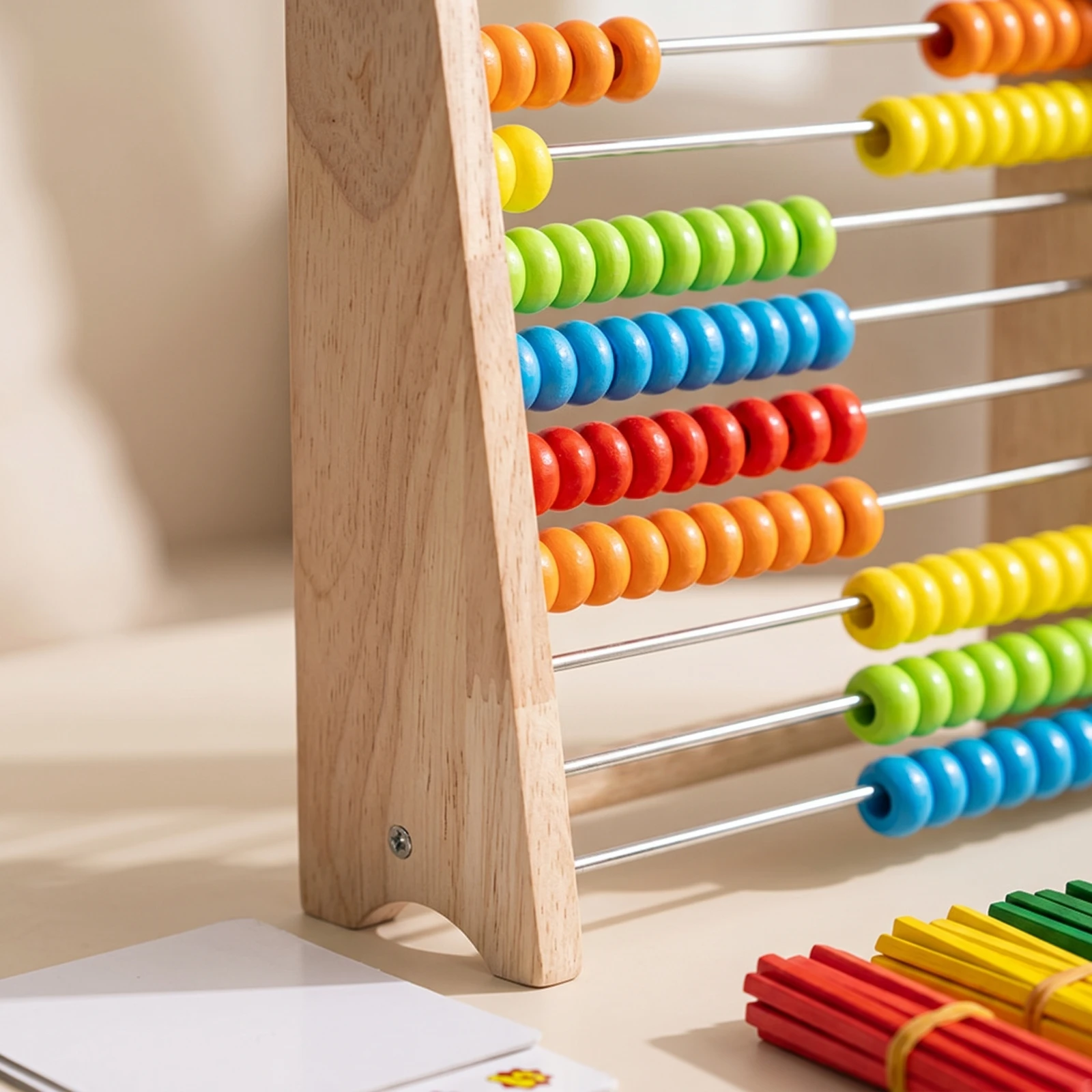 Wooden Abacus with Cards Hands-on Math Learning Rack Bead Counting Toy Classic Bead Frame Visual for Children, Classroom