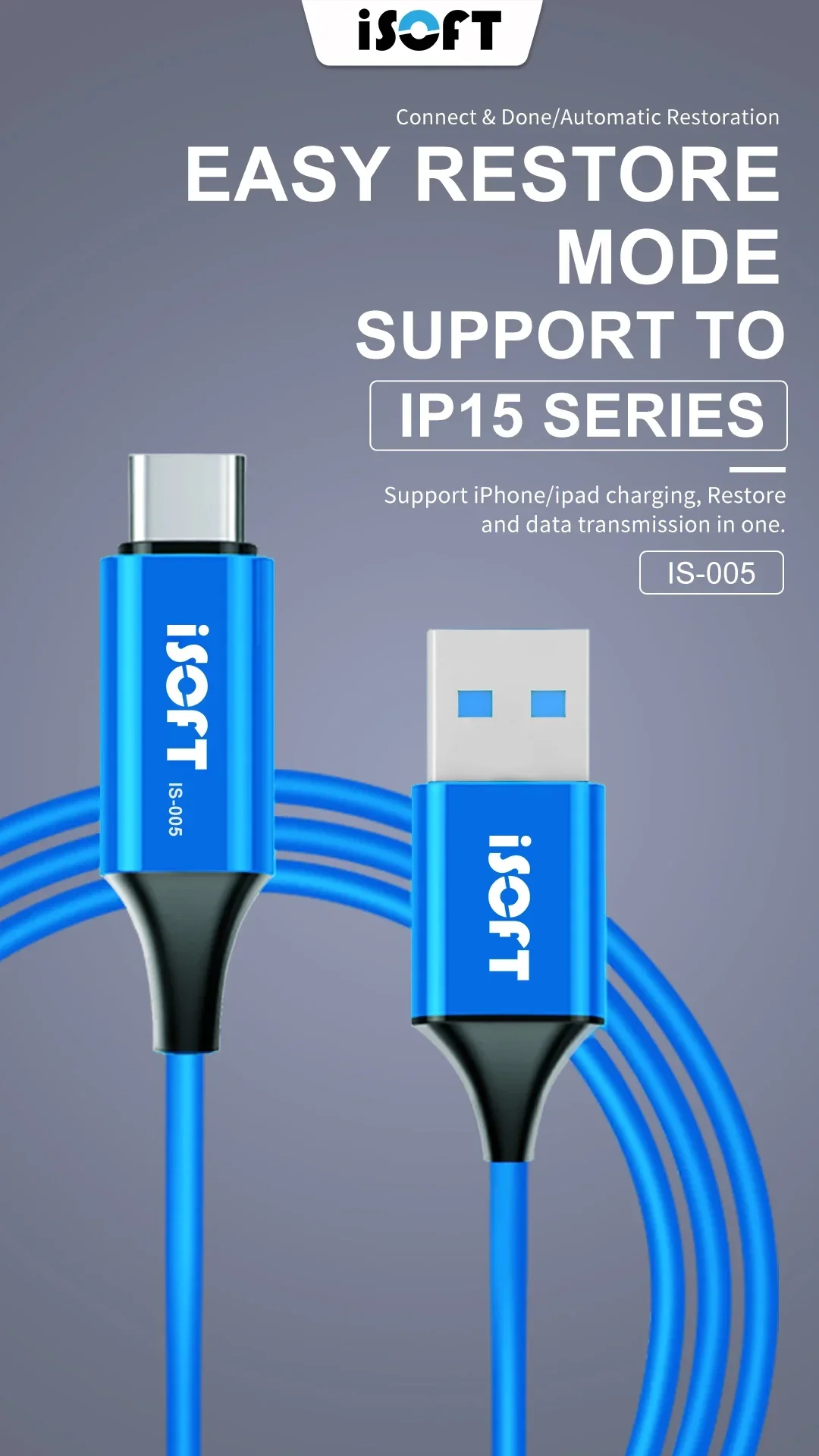 ISOFT IS-005 Data Transmission Cable For IP 15 Series for iPad Mutual Transmission Automatic DFU Recovery Mode Line