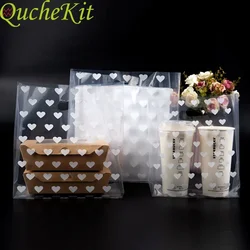 50pcs Heart Shape Plastic Gift Bags Clear Thicken Shopping Bags With Handle Merchandise Carry Bag Packaging For Retail Boutiques