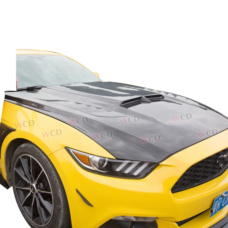 Carbon Fiber Front Engine Hood Air Vent Trim Bonnet for Ford Mustang Coupe Convertible 2015-2017 Car Styling WCD Style