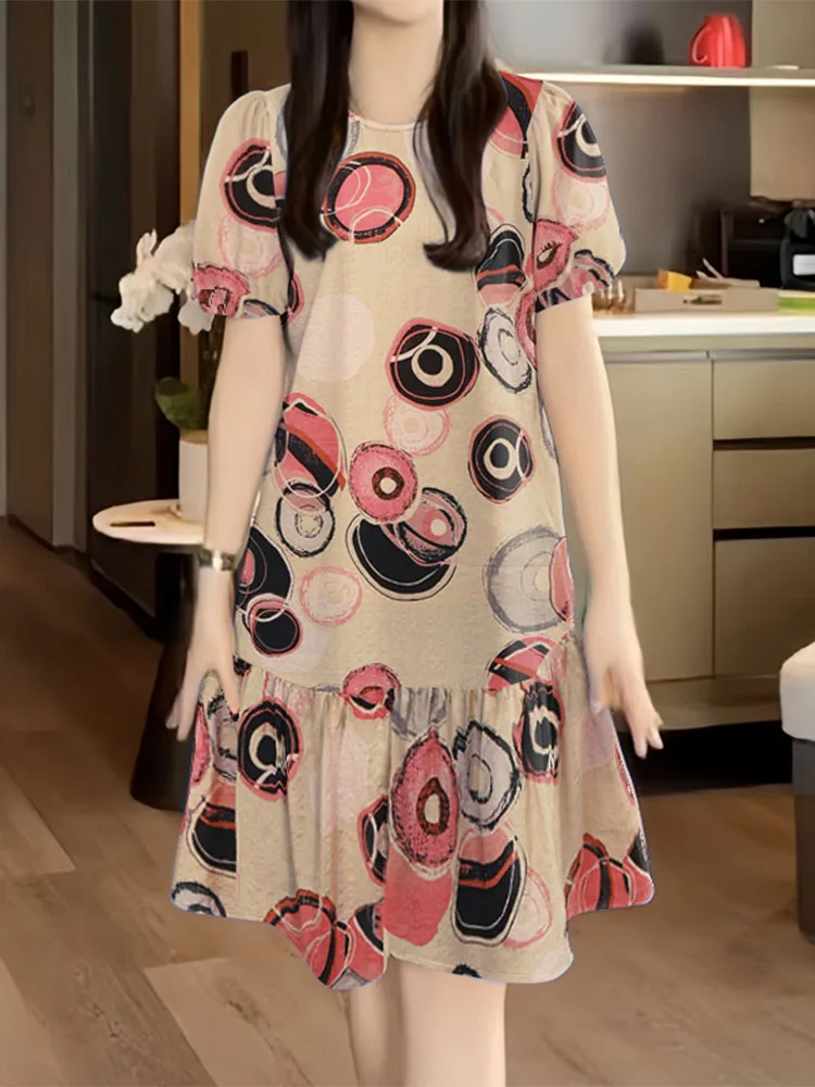 2025ZANZEA Zomer Zonnejurk Bohemian Gedrukt Vakantie Jurk Vrouwen Vintage O Hals Korte Mouw Strand Vestidos Kaftan Gewaad Femme