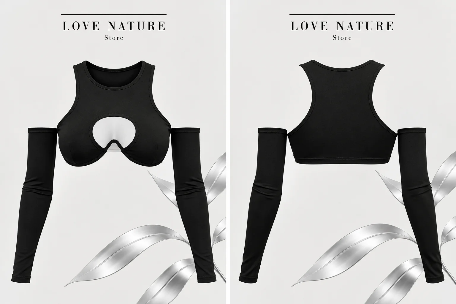 【LOVE NATURE Store】Women's Sexy Black Cutout Crop Top, Sleeveless Tank Top with Detachable Long Sleeves, Y2K Clubwear