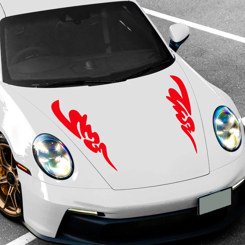 2Pcs JDM Graffiti Hood Vinyl Stickers, Universal Car Engine Cover Graphic Decal, Sport Styling Auto Exterior DIY Modification