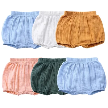 Calções de algodão para bebés, de cor lisa, para o verão, para crianças de 0 a 4 anos, calções para meninos e meninas, roupa infantil acessível.