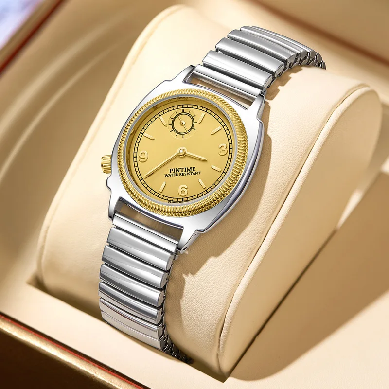 HUIBAOGE Vintage Fashion Women's Watch with Spring Steel Band, Independent Seconds Dial, Retro Light Luxury Japanese Style