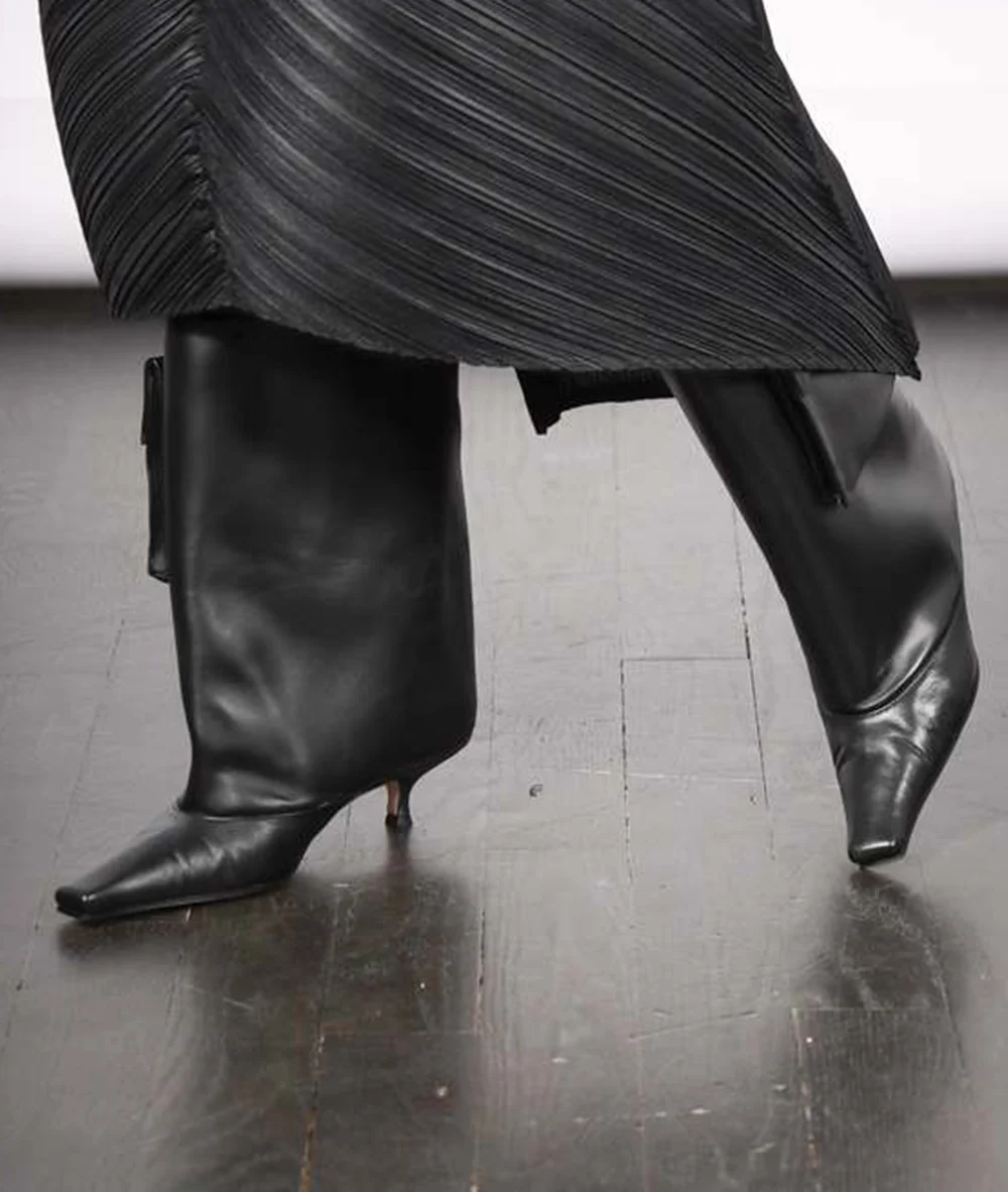 Minimalist Style Black Faux Leather Ankle Boots Square Pointed Toe Stiletto Heel Side Pocket Design Tall Boots For Daily Wear