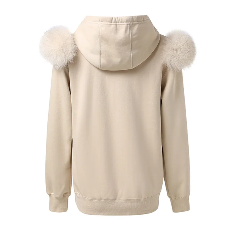 2024 New Arrival Autumn Winter Hoodie Women Fleece Pullover With Hood Real Fox Fur Lady Coat Jackets S5185