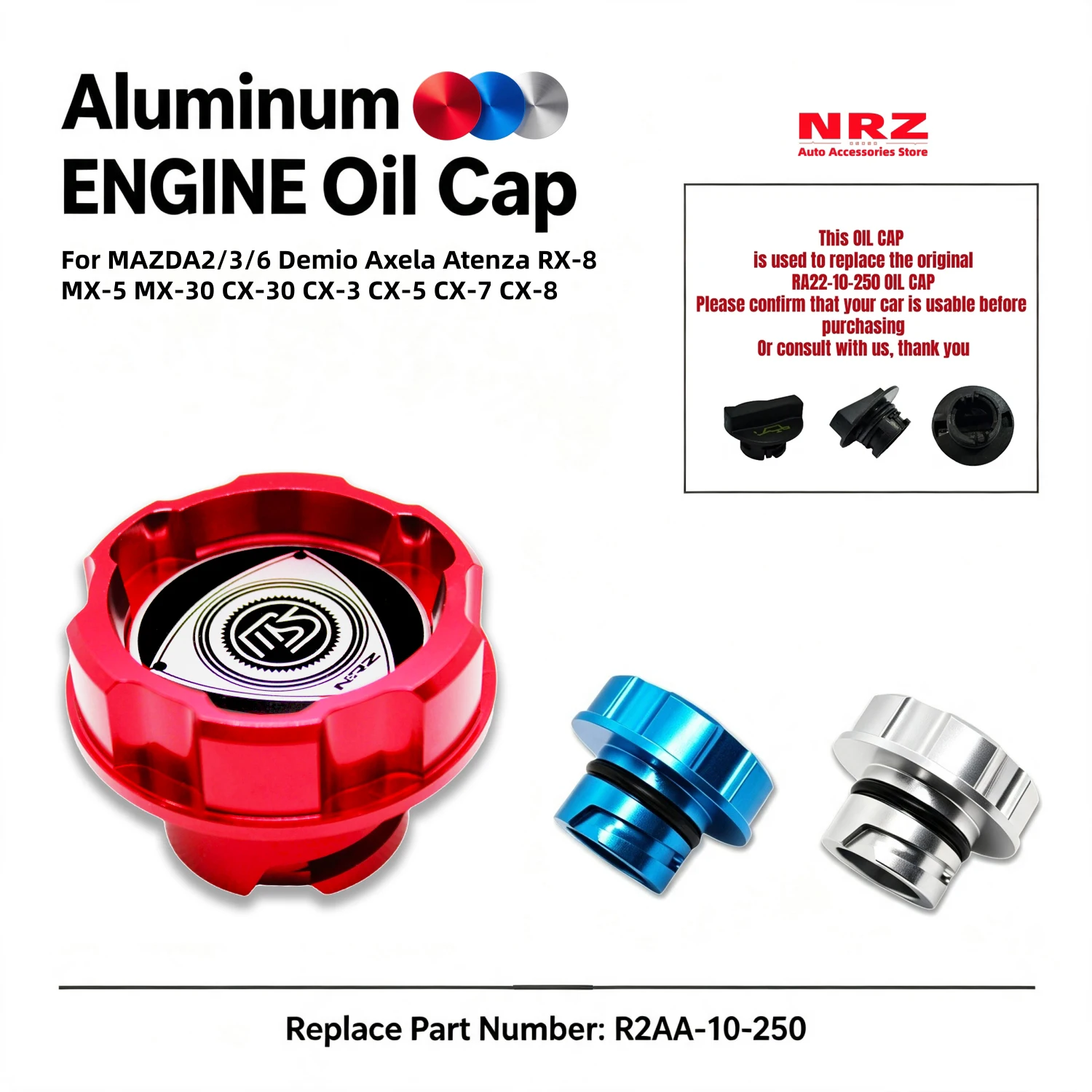 Aluminum ENGINE Oil Cap for MAZDASPEED MAZDA2 Demio MAZDA3 Axela MAZDA6 MX-5 CX-3 CX-5 CX-4 CX-30 CX-8 Roadster Car Accessories