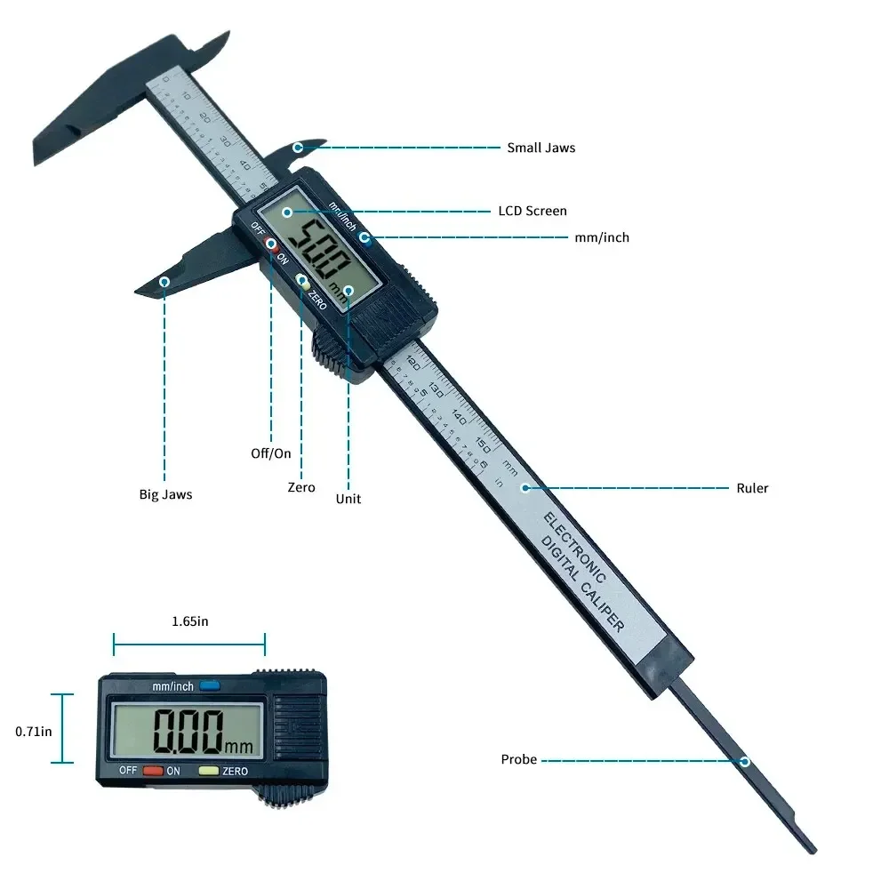 Kohlefaser Elektronischer Digitaler Messschieber 150mm 100mm Messuhr Schwebelos-Messgerät Mikrometer Digitales Lineal Messwerkzeug