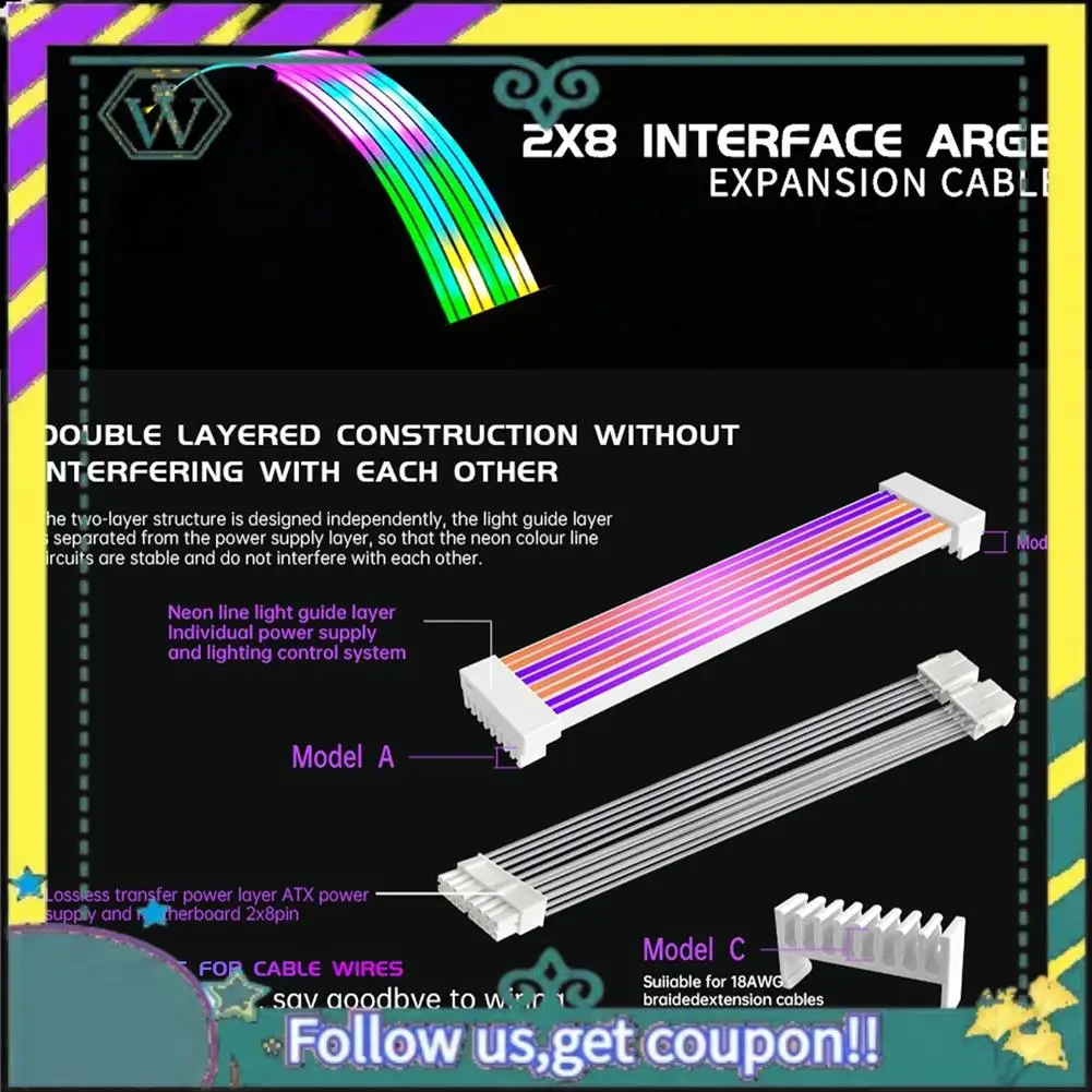 NEW ARGB PSU Cables 2X8pin PCIE ARGB PSU Cables Soft Silicone Bendable For Gaming PC Build