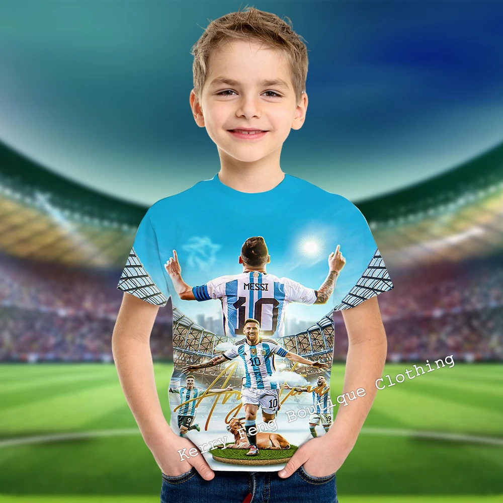 Spain 23/24 Summer Messi Printed T-shirt Top for Children and Adults Comfortable Breathable Short sleeved T-shirt