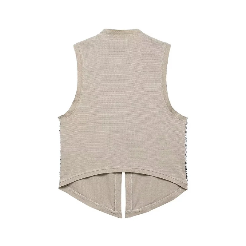 SIYANG Women Fashion Chic Front Sequined Vests Female Open Stitch Waistcoats Ladies Elegant Sleeveless Tops