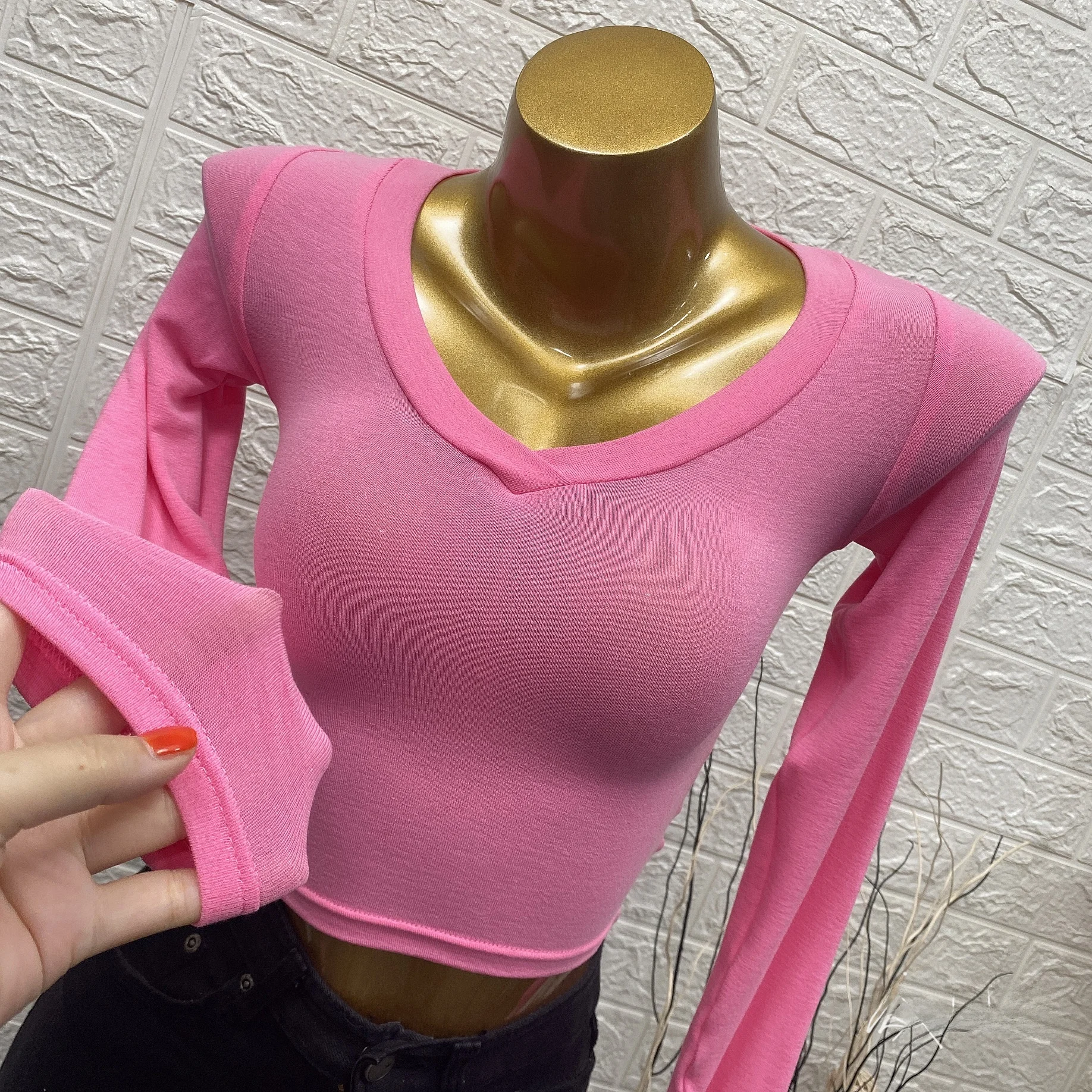 Sexy Full Open Hot Selling Women's Micro V-Neck Chest-Enhancing Short Sleeve Long T-Shirt Base Shirt Korean Style Commute Wind