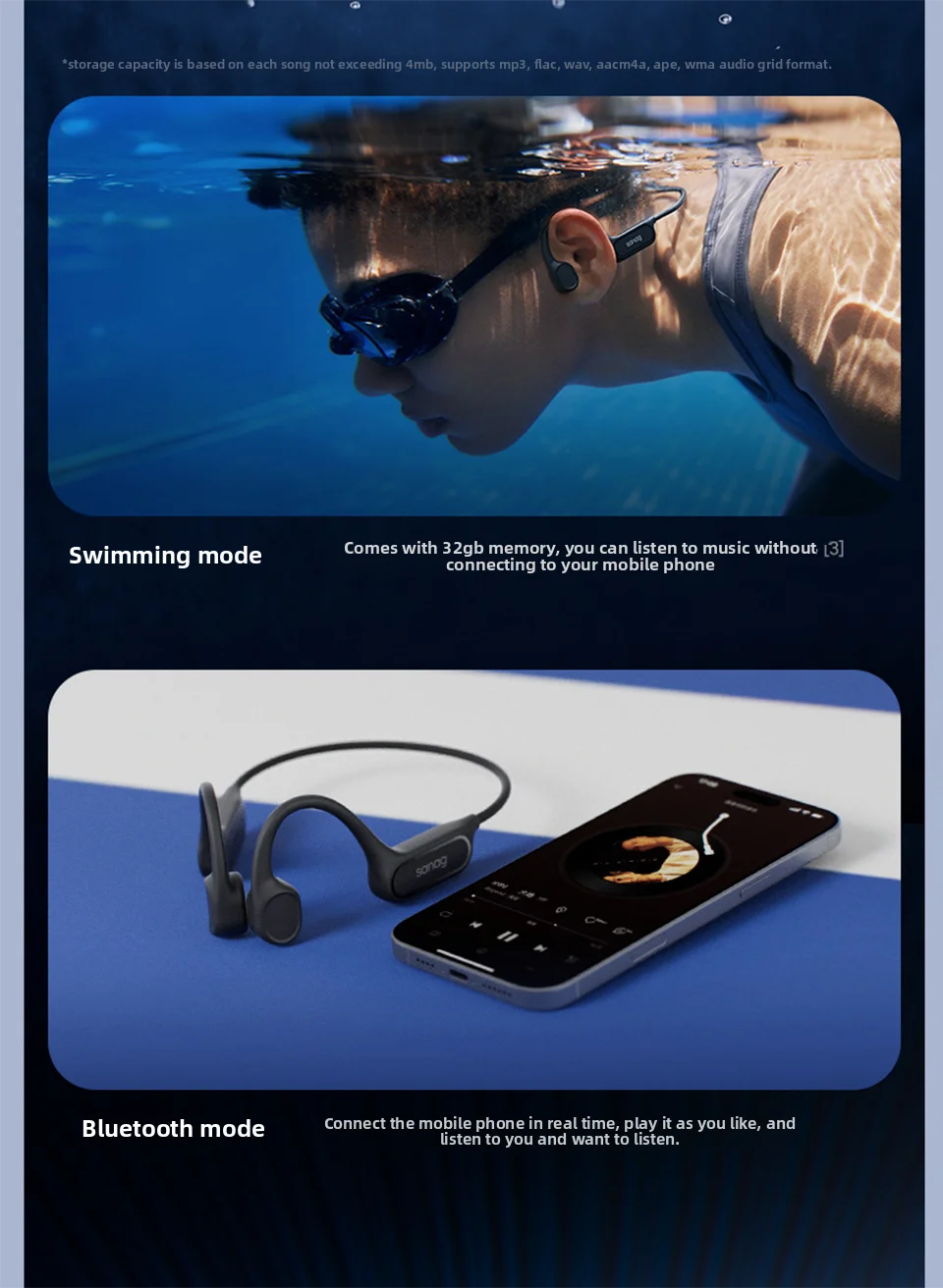 Sanag B33S Knochenleitung Bluetooth-Kopfhörer Open Ear IPX8 Schwimmkopfhörer Wahl 32 GB Speicher Wireless Headset MP3-Ohrhörer – Detail 9
