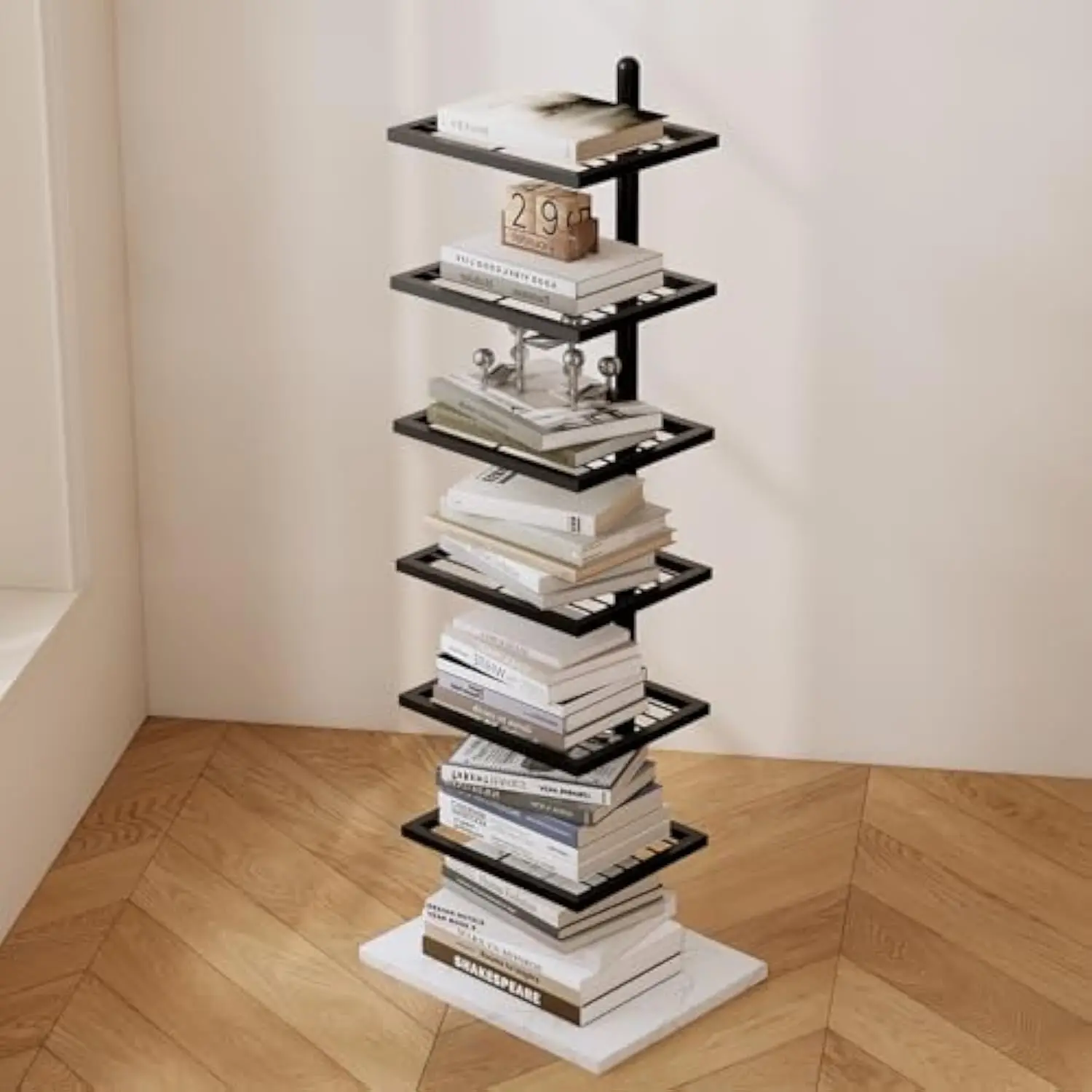 

Metal Spine Book Tower, 6 层 Vertical Bookshelf with Marble Base, Invisible Bookshelf for Small Space, Narrow Bookcase Display S