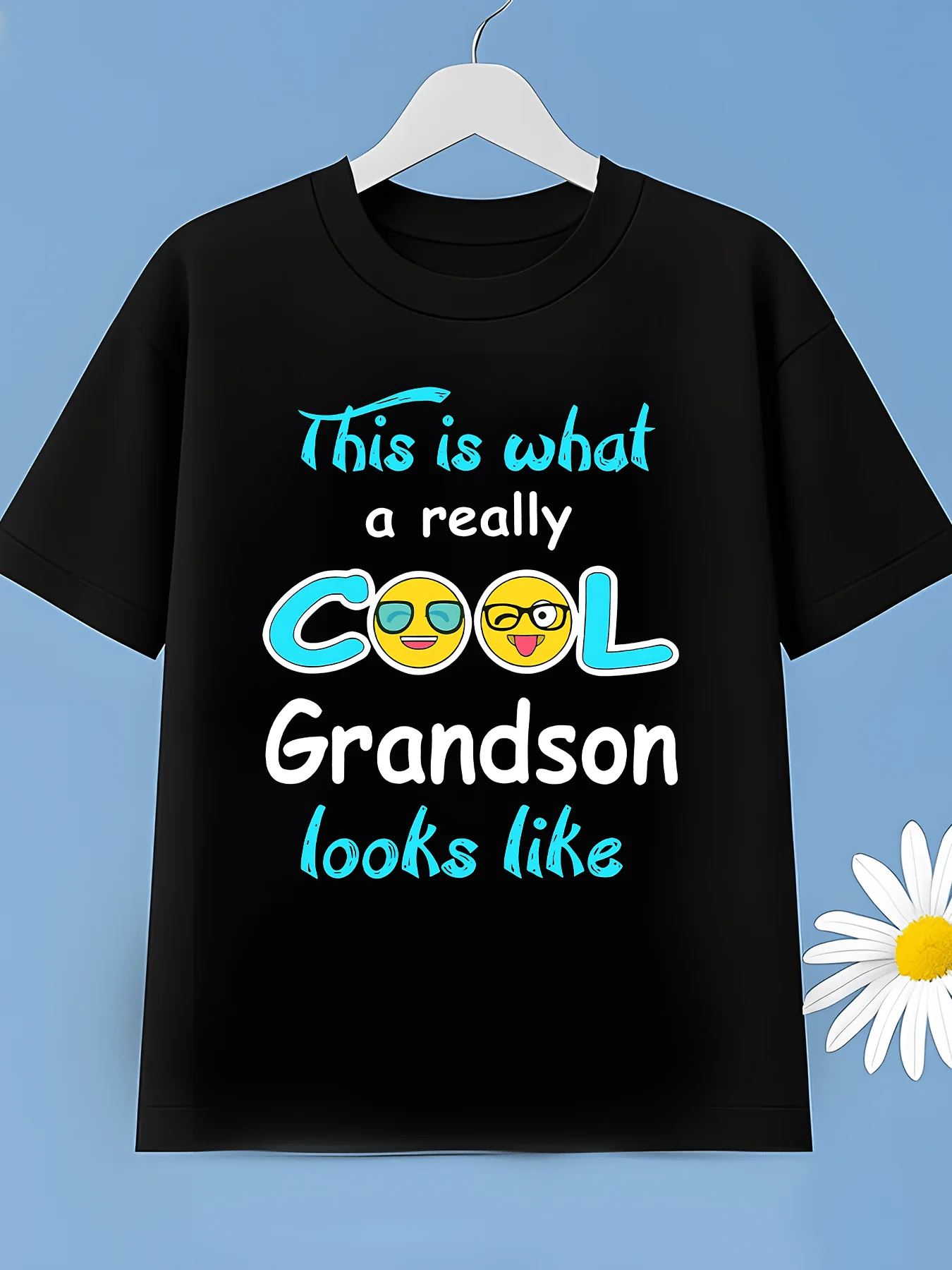 Joyful Smiley Face Cool Letter Printed T-shirt Breathable Short Sleeved Round Neck T-shirt Design, Trendy Parent-child Top