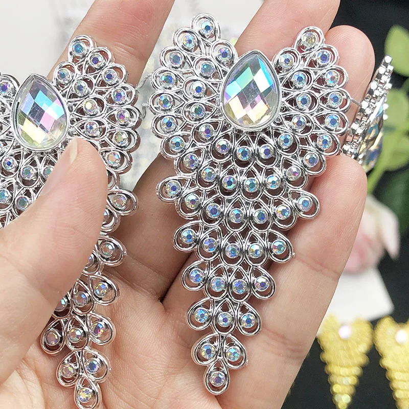 

2 Yards 7cm Wide Exquisite Gold Silver Rhinestone Chain Lace for Bridal Hairpiece Costume DIY Material Jewelry Decoration