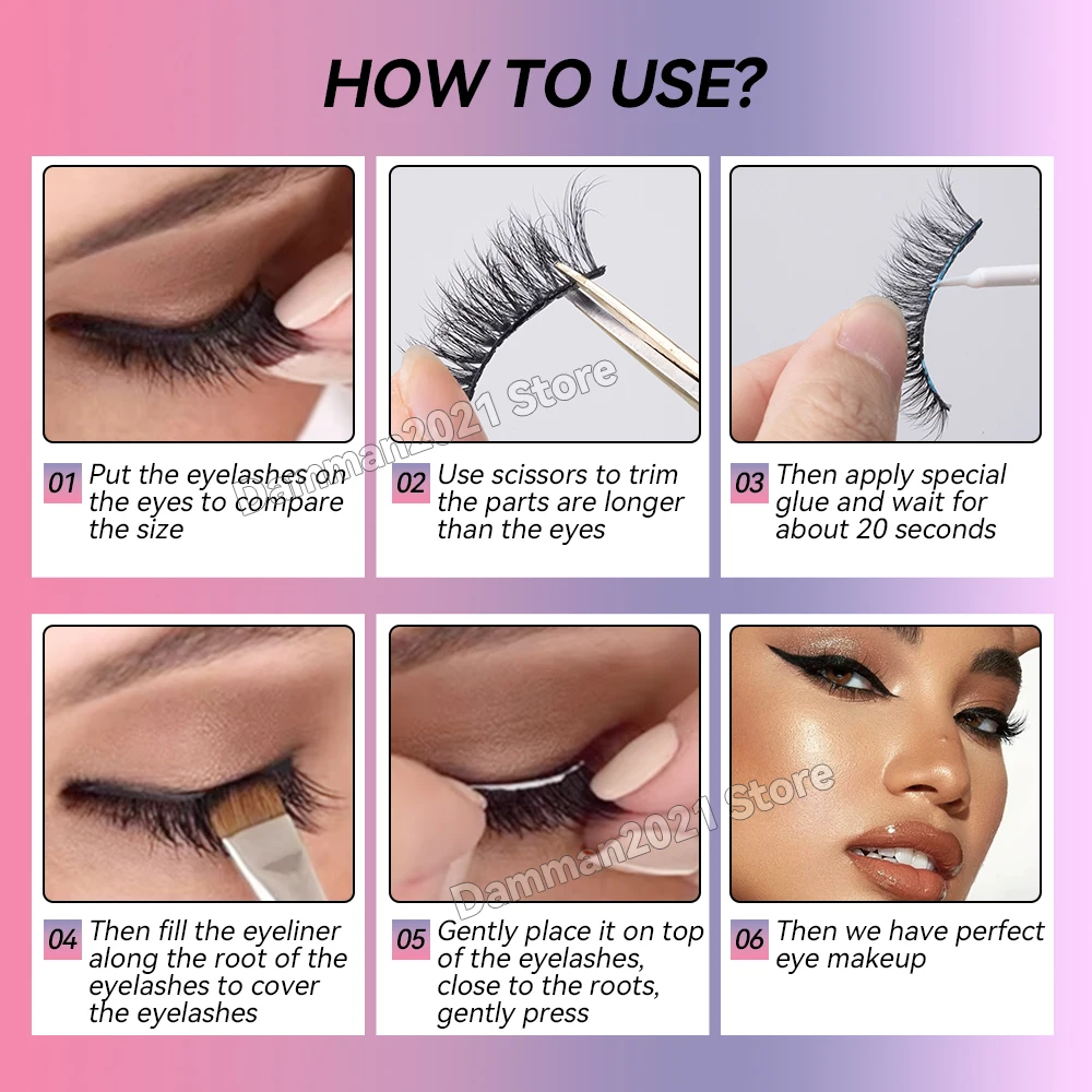 Damman 10 Paia 3D Striscia Ciglia Finte Naturale Wispy Cat Eye Strip Ciglia Soffici Finte Visone Striscia Ciglia Strumenti di Trucco