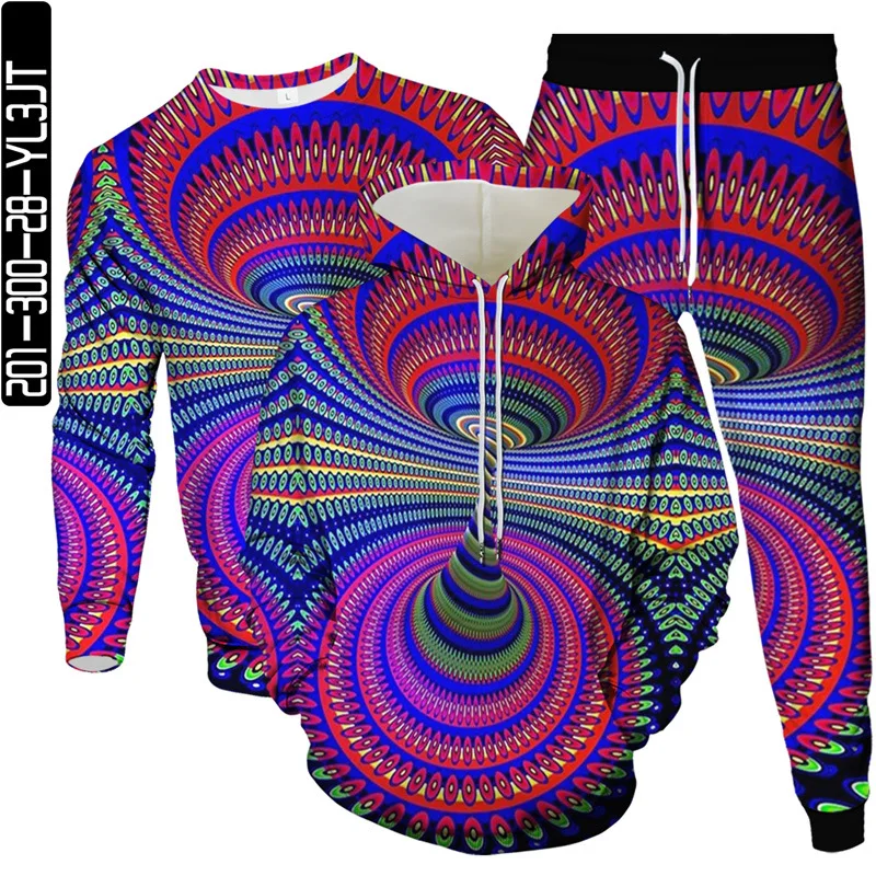 

Colorful Whirlpool Chequered Vortex 0 1 Print Men Clothes Suit Hoodie Jogging Pant Sweatshirt 3Pcs Set Male Large Size Tracksuit