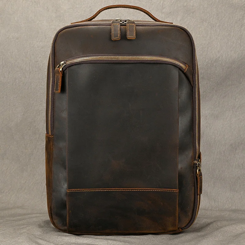 Sac à dos de voyage vintage en cuir à double fermeture éclair pour homme, sacoche de voyage faite à la main