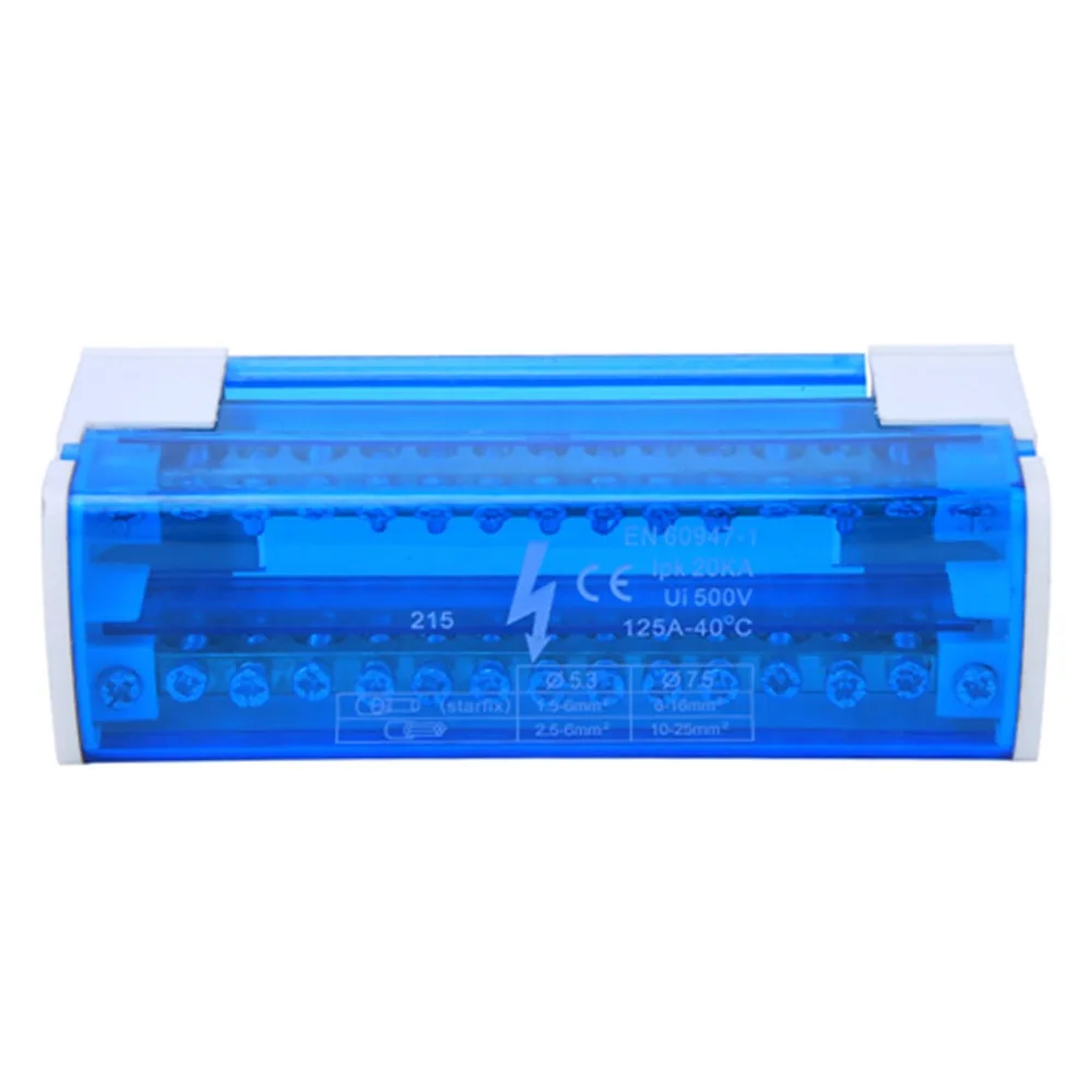 215 Terminal Distribution Box 125A/500V 2-Level Terminal Block Junction Box Blue 2 in 28 out