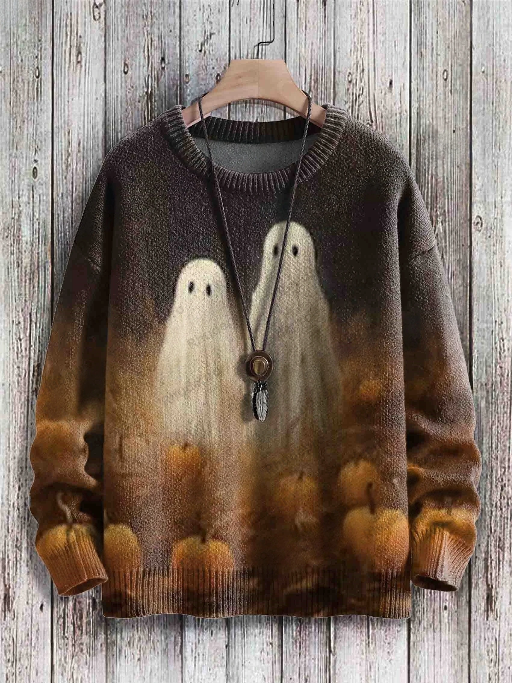Halloween Ghost And jack-o-lantern Pattern 3D Printed Men's Knitted Pullover Winter Unisex Casual Knit Pullover Sweater