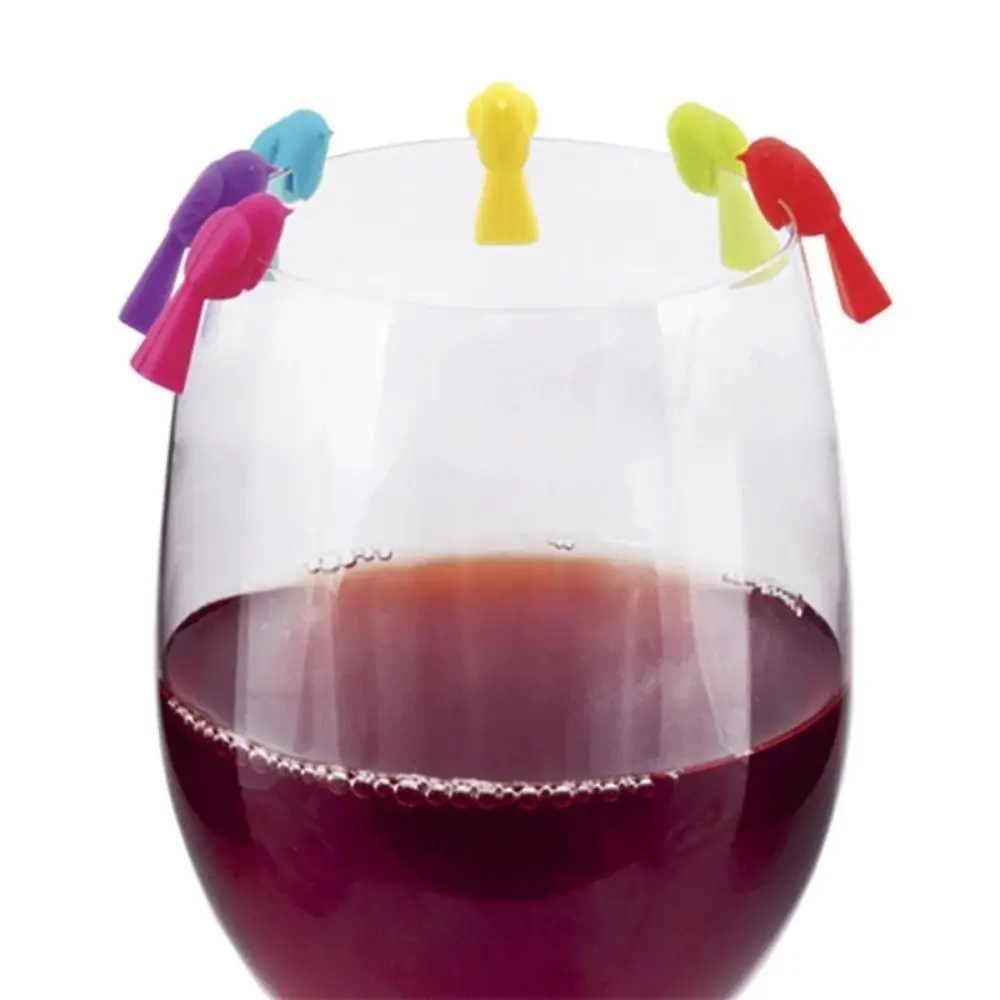 6Pcs Silicone Material Glass Marker Alpaca Shaped Reusable Glass Identifier Bird Shaped Easy To Clip Cup Charm Home Wine Night