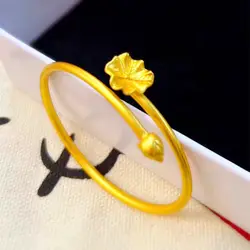 Lucky 14K Gold Color Elegant Chinese Style Lotus Flower Bracelet for Women Fine Jewelry Bracelet Wedding Birthday Gifts Not Fade