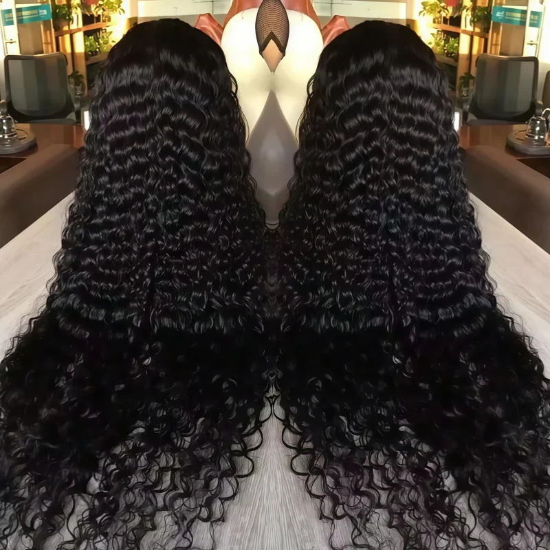 16 42 Inches 13x4 13x6 250 200 Density HD Transparent Lace Deep Wave Real Human Hair Wig Pre-Plucked Natural Hairline Natural Black Easy To Wear For Black Women Beginners Daily Party All Occasions Clearance Sale