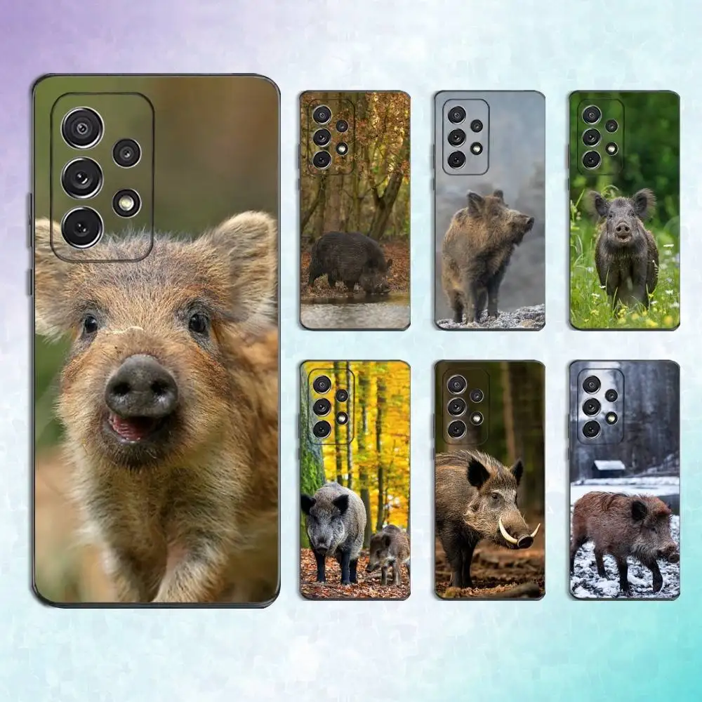 

Cute Animal Wild Boar Phone Case For Samsung S25,S24,S23,S22,S21,S20,S10,Ultra,Plus,Lite,FE,Soft Silicone Black Cover