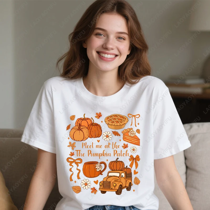 Coquette Pumpkin Patch Boho Floral Fall Design Tops Men Women Cotton Tees Vintage Autumn Truck Cake Graphic Cozy Preppy Tshirt