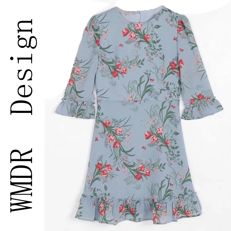 Street Sle taille moyenne Dr juillet WMDR Tagl rond Ne imprimé t-shirt quart Sve femme Faion automne Collection