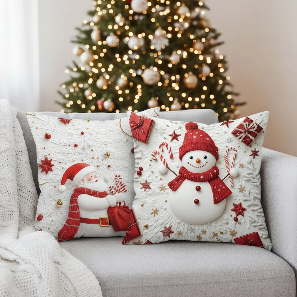4 قطعة 2D عيد الميلاد وسادة غطاء عيد الميلاد قرية ثلجية سادات سانتا كلوز الأيائل وسادة غطاء نافيداد ناتال السنة الجديدة هدية 2026