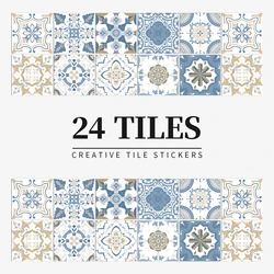 24pcs Self-Adhesive Tile Stickers Backsplash Kitchen Retro 3d Waterproof Mural Decal Bathroom Wall Decor Vinyl Paper