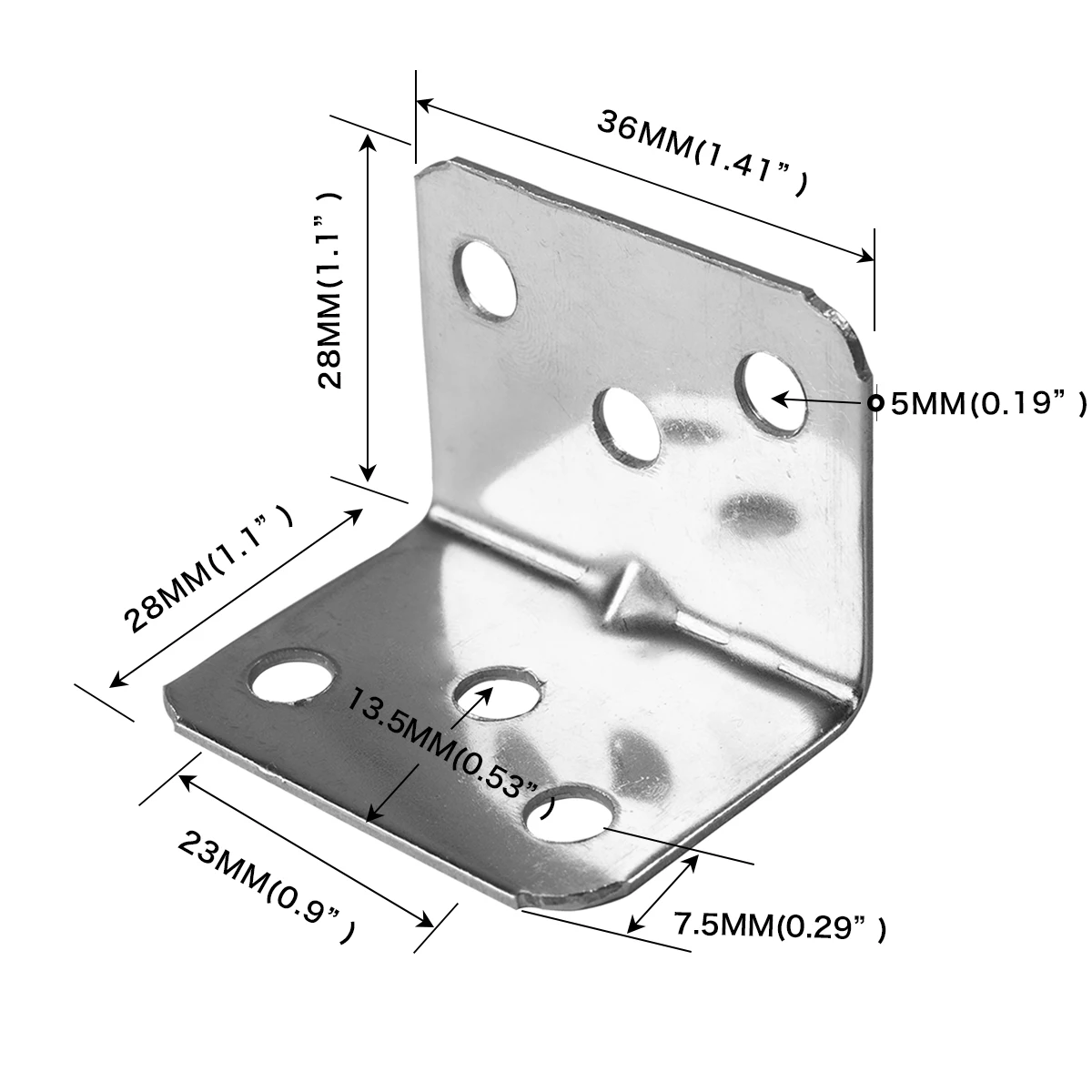 L shape size 36x28x28 1mm thick Nickel Plating Iron Material Corner Bracket with Rib