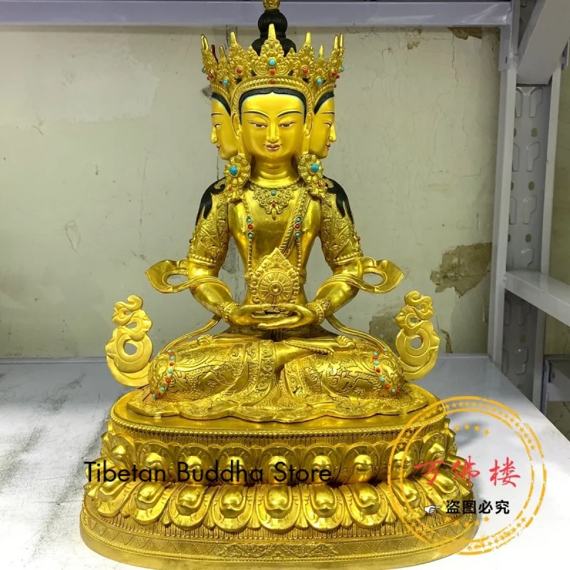 47cm Vairocana Copper Gilt Boutique Inlaid Buddha Statue Tibetan Supplies Home Ornaments Factory Wholesale