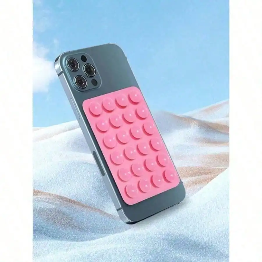 1pc  Mobile Phone Silicone Suction Cup With 24 Square Suction Cups - Phone Case Compatible(Pink)