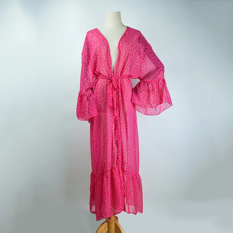 Lunaria 2025 บิกินี่ COVER-UPS Bohemian พิมพ์ยาวกิโมโนเสื้อสเวตเตอร์ถัก PLUS ขนาดเสื้อชีฟองผู้หญิงชายหาดสวมชุดว่ายน้ํา