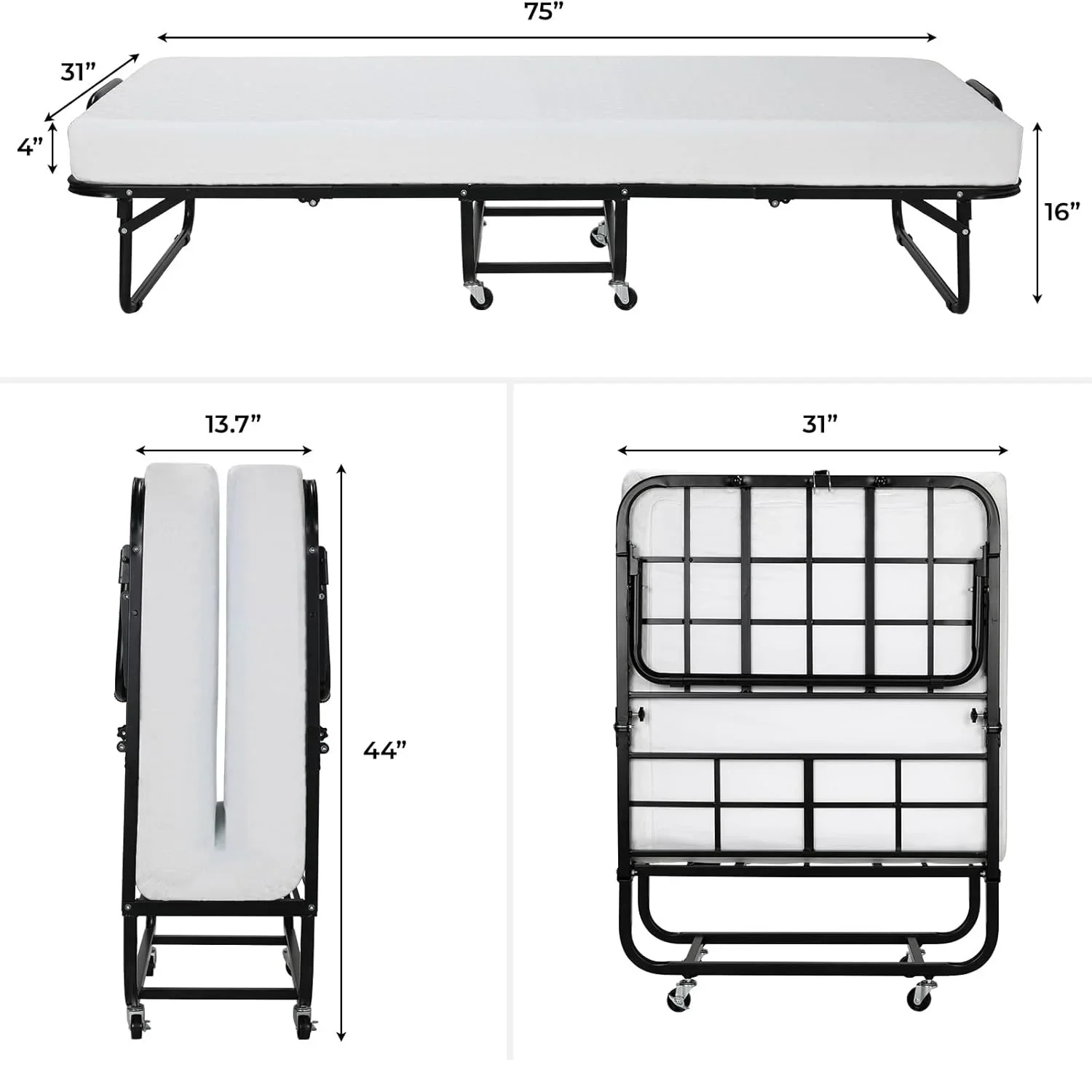 Folding Bed with Mattress - 75x31