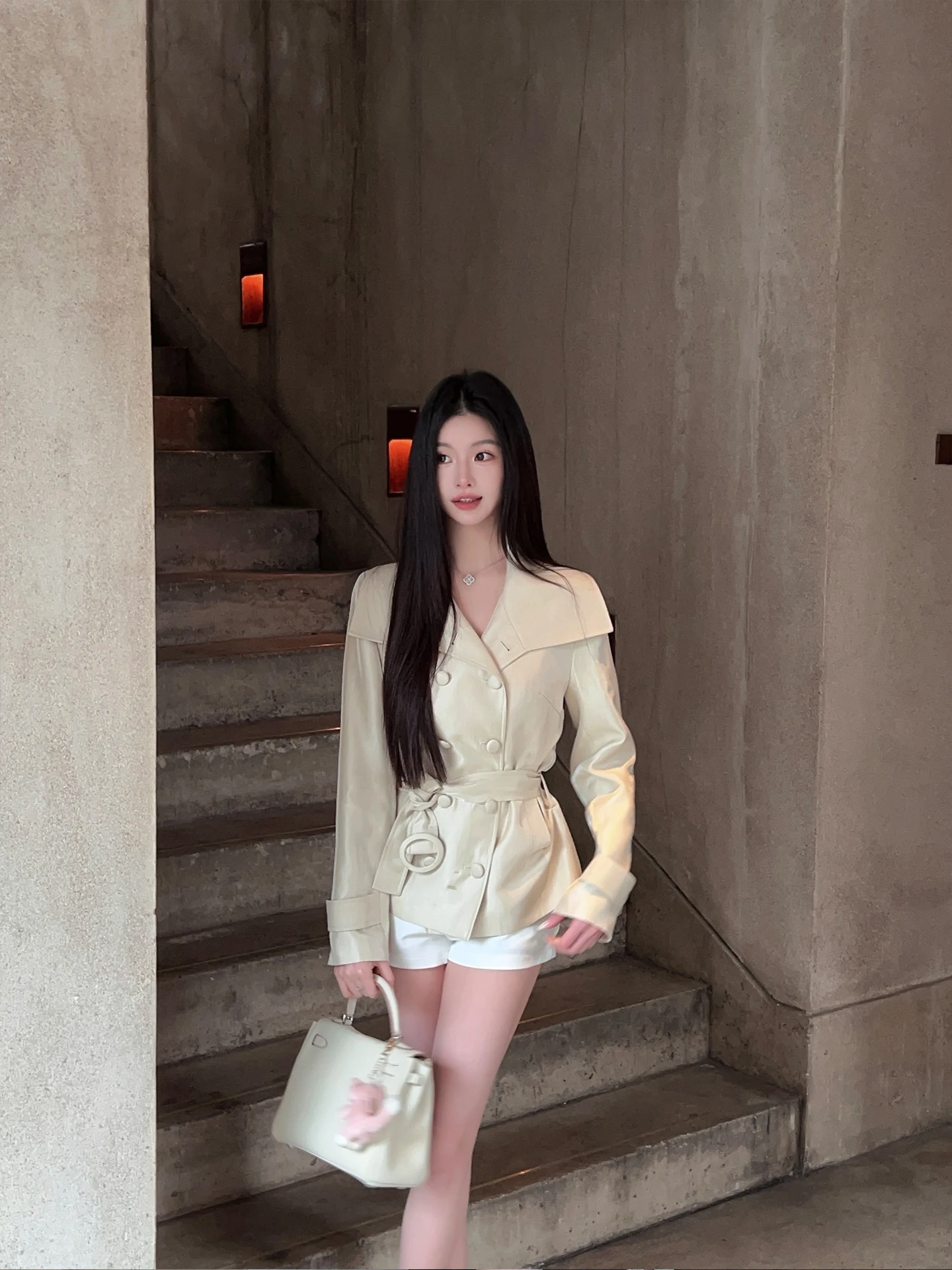 

Новая весенняя куртка FairyJiang в британском стиле, женское пальто с поясом на талии и отложным воротником