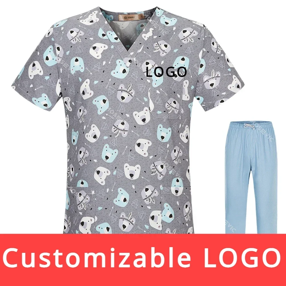 Uniforme de enfermeira médica com logotipo personalizável, conjunto de esfoliantes cirúrgicos para homens e mulheres, roupas de trabalho para animais de estimação, roupa de laboratório veterinária