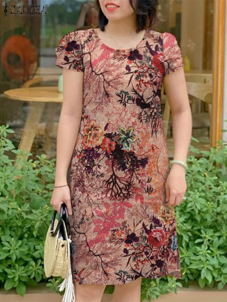 Summer Vintage Floral Printed Party Dress 2024 ZANZEA Women Elegant O Neck Short Sleeve Vestido Casual Bohemian Beach Sundress